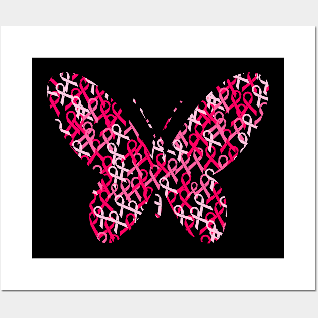 Cancer Awareness Pink Ribbons Butterfly Wall Art by LetsBeginDesigns